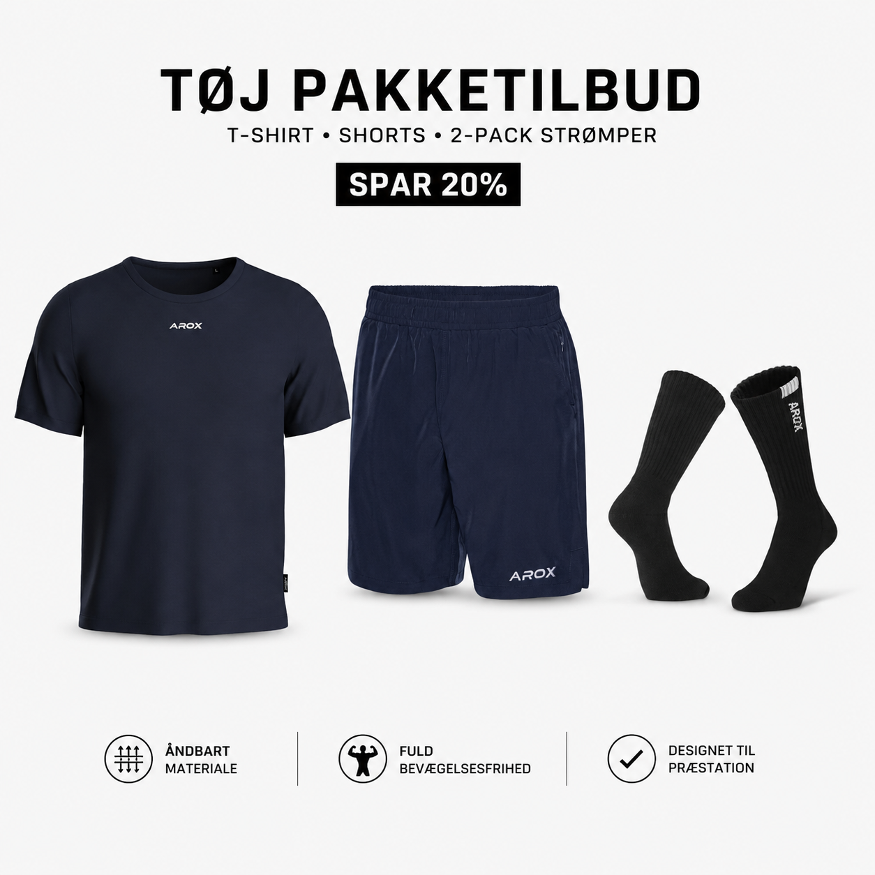 Shorts + t-shirt + strømper pakke